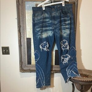 Custom Blue Distressed Relaxed Jeans